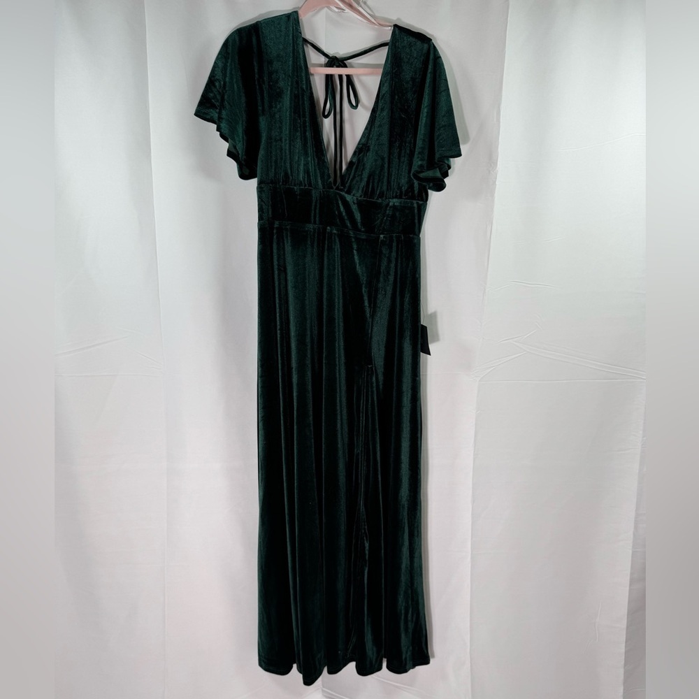 Lulus Elegant V-Neck Green Velvet Dress XL